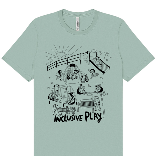 Adult “Hooray For Inclusive Play” Tee – Dusty Blue